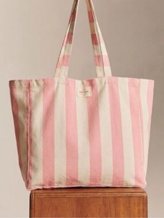Sezane Handbags - Sezane large beach Striped Pink and Cream Canvas Tote Bag